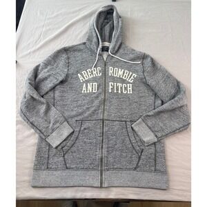 Abercrombie and Fitch Mens Full Zip Hoodie Gray Marl Logo Fleece Jacket Large